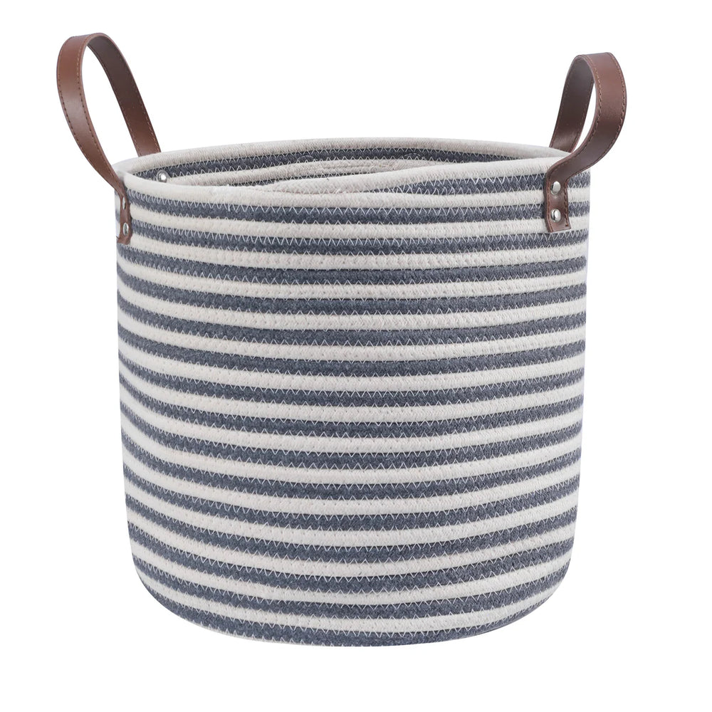 Back view of Sienna Toy Basket – organic cotton rope storage bin on white background