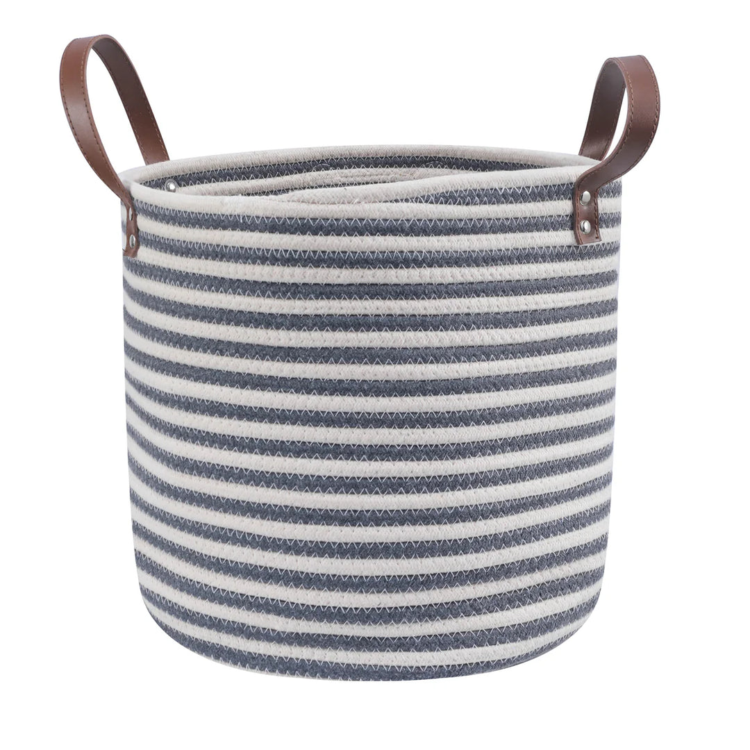 Back view of Sienna Toy Basket – organic cotton rope storage bin on white background