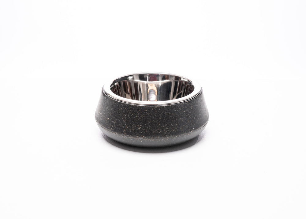 Slate Bamboo Pet Bowl in black – eco-friendly dog and cat bowl with stainless steel insert