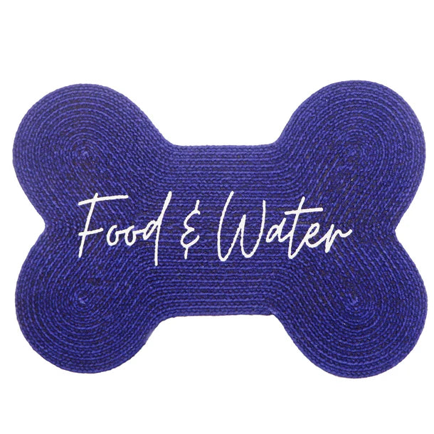 Blue Benedict Pet Placemat – organic cotton bone-shaped feeding mat on white background