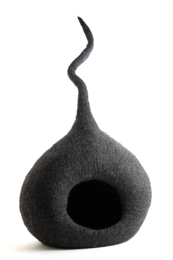 Handmade dark grey wool cat cave bed by CBC Pet, eco-friendly cat supplies