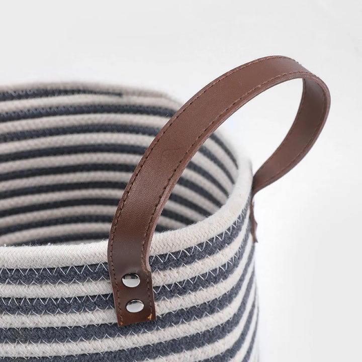 Close-up of Sienna Toy Basket handle – organic cotton rope storage bin detail