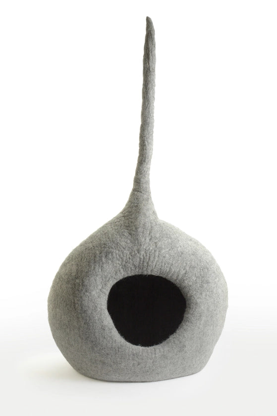 Handmade light grey wool cat cave bed by CBC Pet, eco-friendly cat supplies