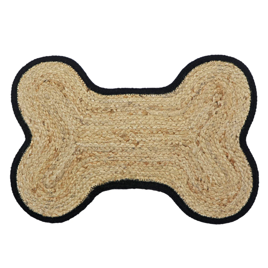 Loxley Pet Placemat – eco-friendly jute bone-shaped feeding mat on white background