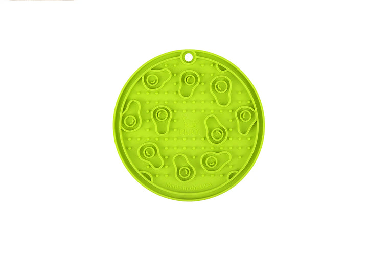 Green ZoomieRex EverLick Mat by Pet P.L.A.Y. on white background, eco-friendly lick mat for dogs and cats