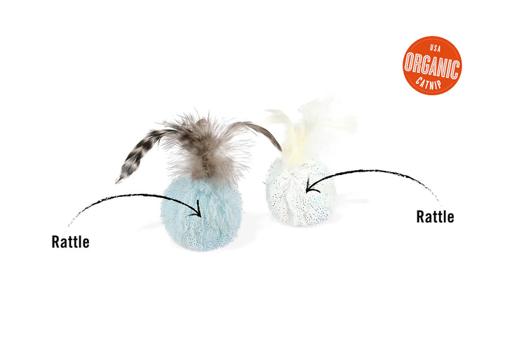 Feline Frenzy Balls of Furry Cat Toy Set – Plush Toys with Feathers, Rattle & Catnip
