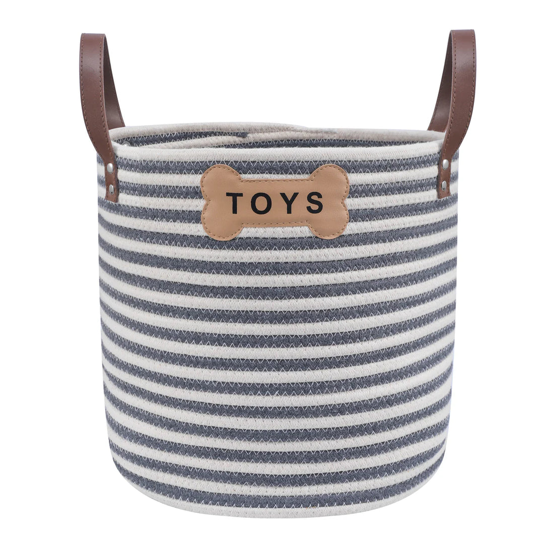 Sienna Toy Basket – organic cotton rope storage bin for pet toys and home use on white background