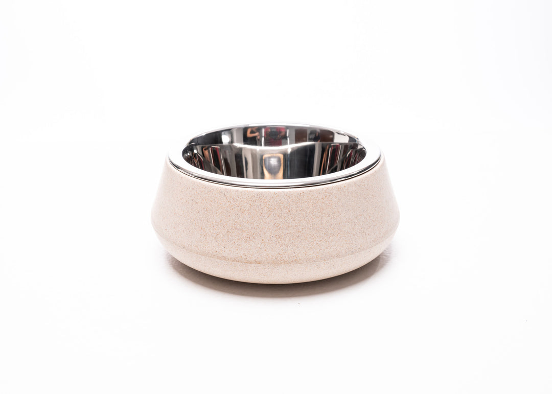Slate Bamboo Pet Bowl in beige – eco-friendly dog and cat bowl with stainless steel insert