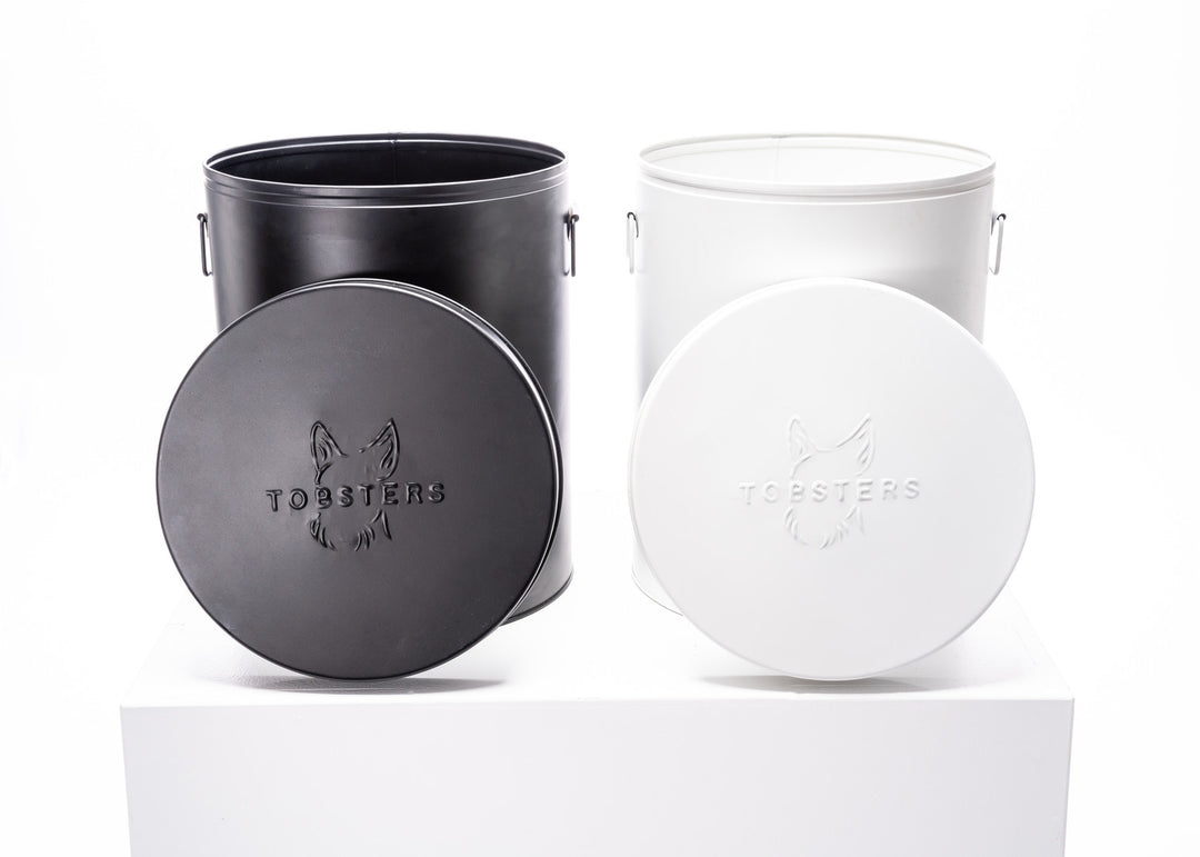 Steel dog food and treat bin in black and white | Tobsters - Quality Pet Products