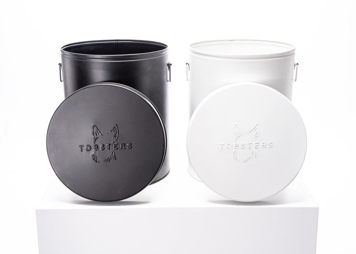 Steel dog food and treat bin in black and white | Tobsters - Quality Pet Products