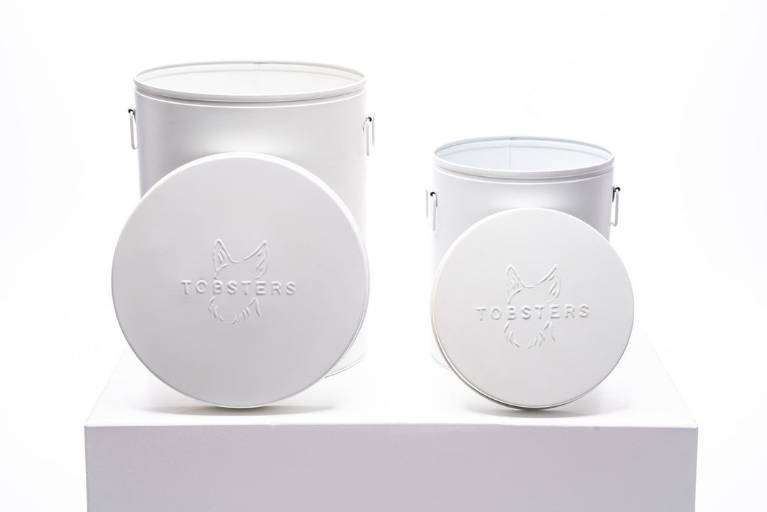 Steel dog food and treat bin in white | Tobsters - Quality Pet Products
