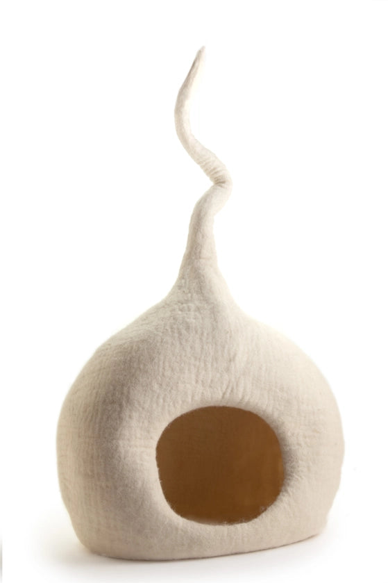 Handmade white wool cat cave bed by CBC Pet, eco-friendly pet supplies
