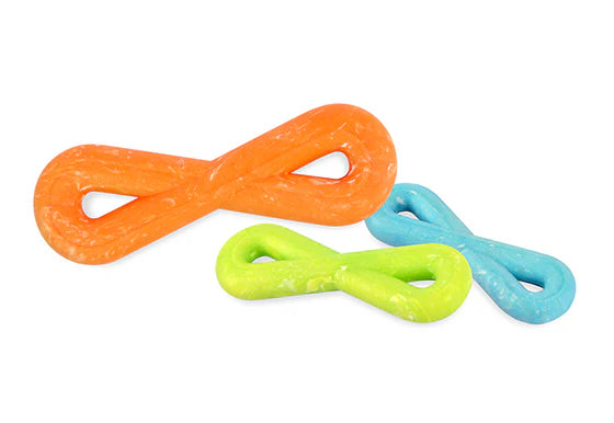 ZoomieRex FantasTug dog toy in orange, blue, and green on white background